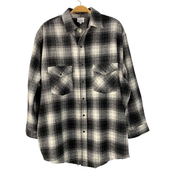 Sky To Moon Boyfriend Shacket Flannel Shirt Oversize Barn Large Plaid 6639 NWOT - Picture 4 of 9